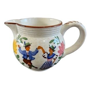 Alpine Peasant Ware 3” Creamer Dancing Couple Flowers Vintage Distressed